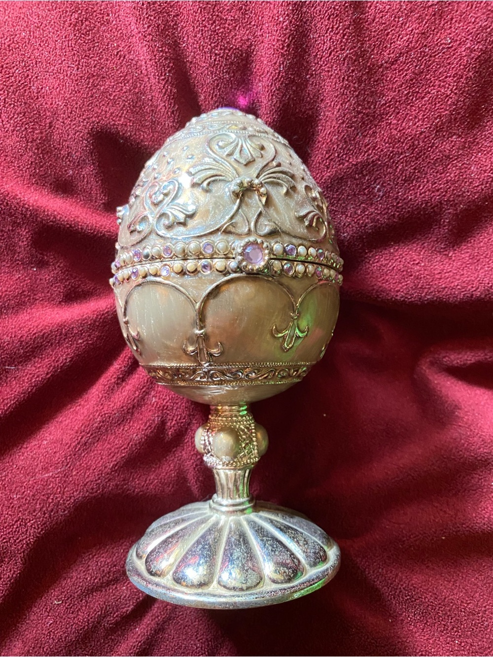 Decorative Gold-Tone Jeweled Egg Ornament - Home Art
